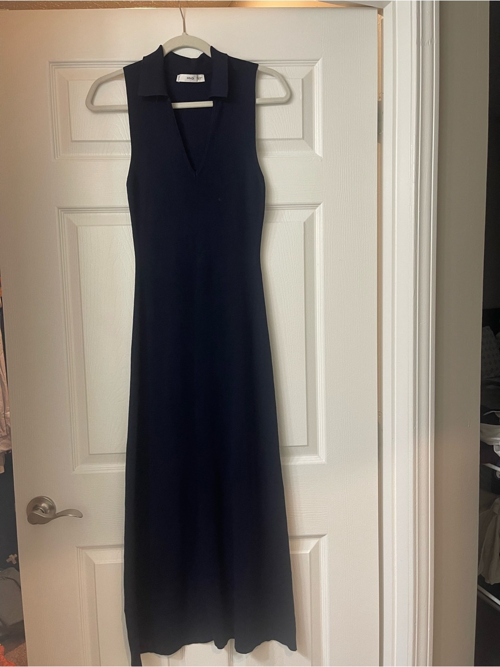 Mango Sleeveless Navy Maxi Dress with Collared V-Neck